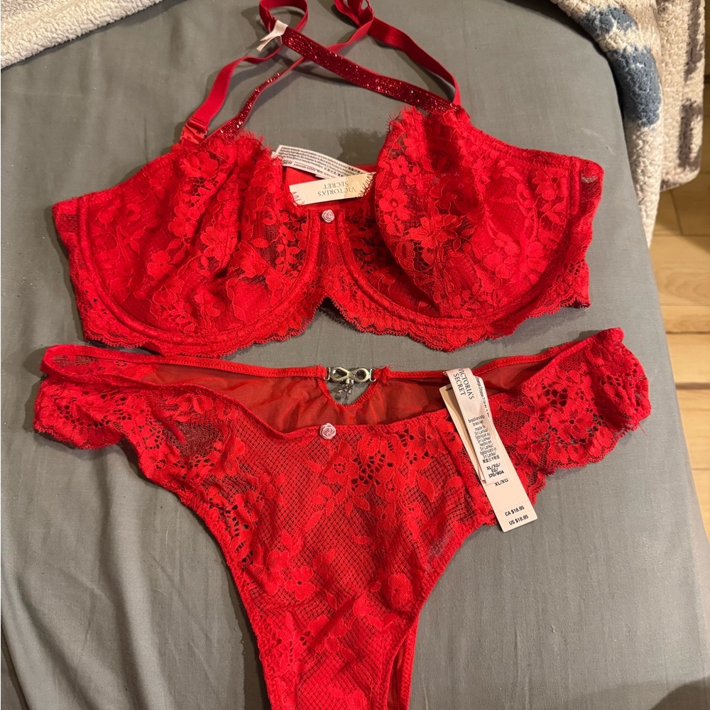 Victoria Secret  Red Lace Bra and Panty Set